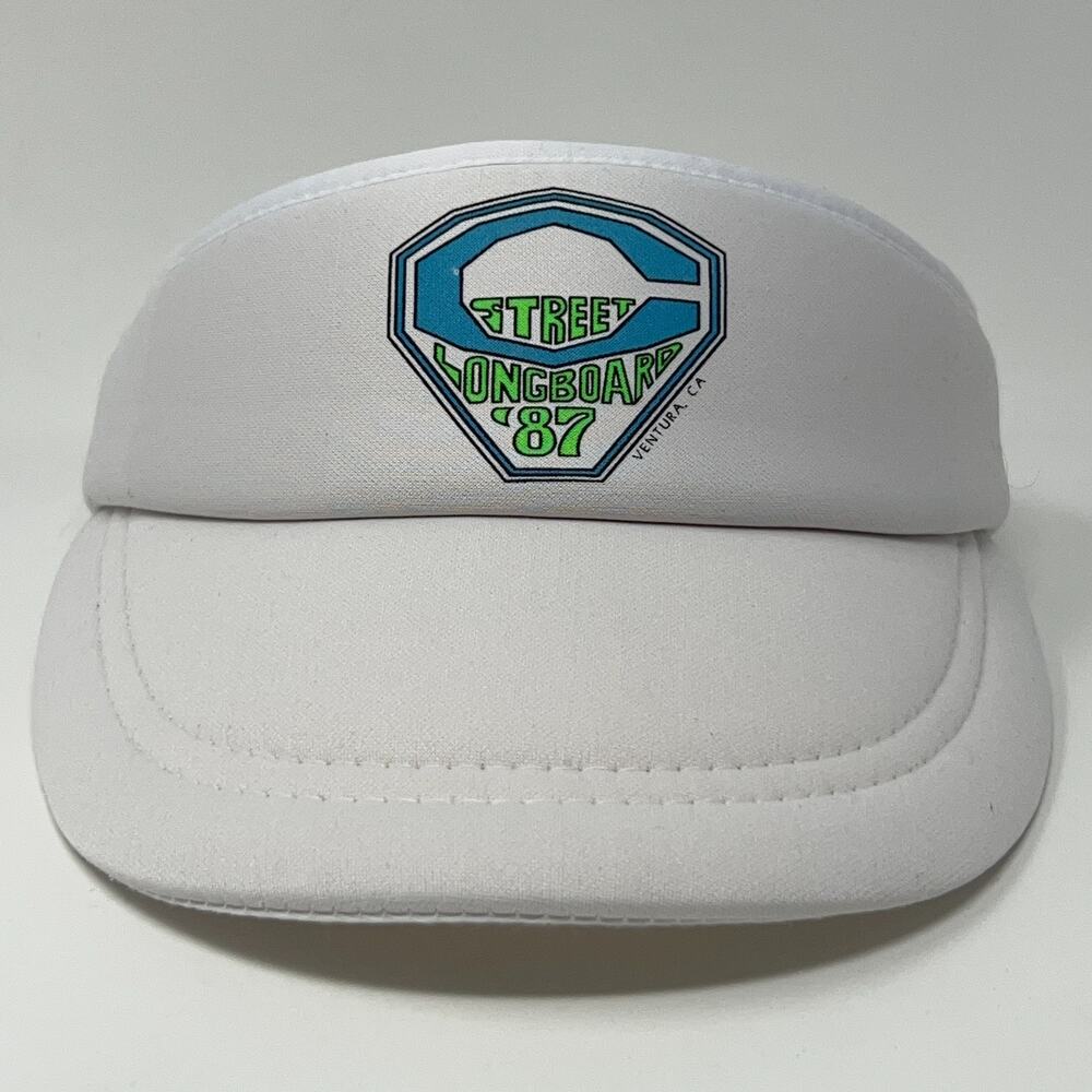 Vintage 80s C Street Longboard Classic 87 Visor Hat Cap Surfing Strapback White